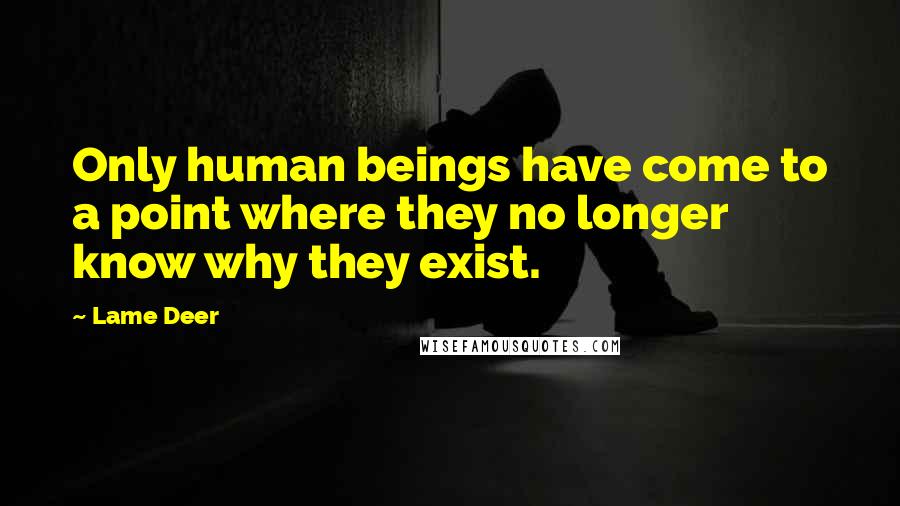 Lame Deer Quotes: Only human beings have come to a point where they no longer know why they exist.