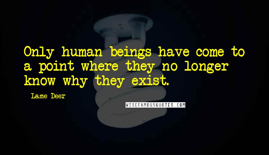 Lame Deer Quotes: Only human beings have come to a point where they no longer know why they exist.