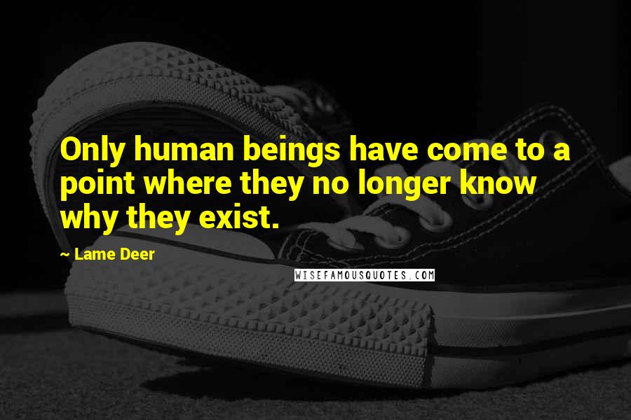 Lame Deer Quotes: Only human beings have come to a point where they no longer know why they exist.