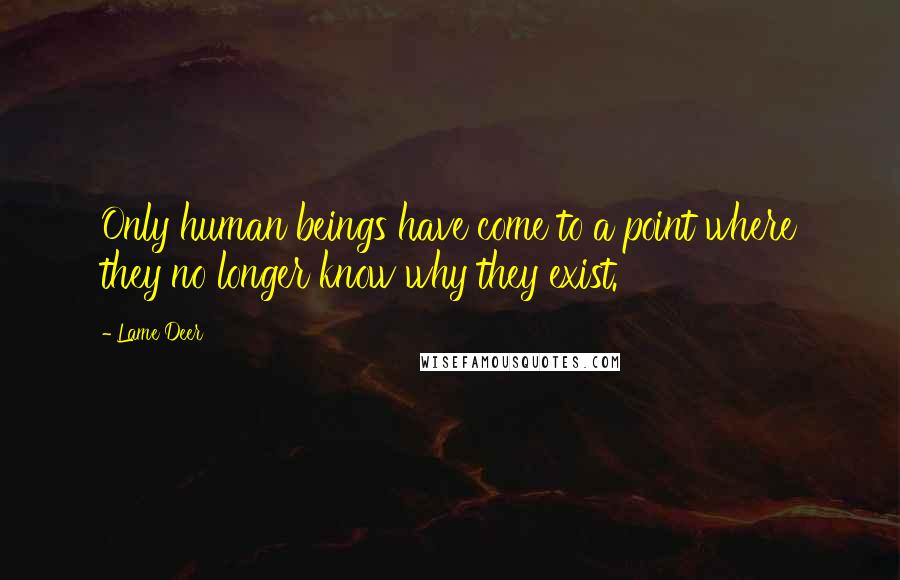 Lame Deer Quotes: Only human beings have come to a point where they no longer know why they exist.