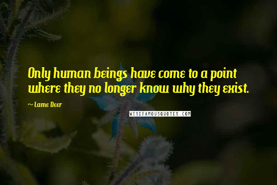 Lame Deer Quotes: Only human beings have come to a point where they no longer know why they exist.