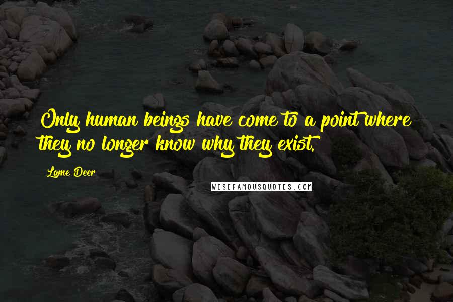 Lame Deer Quotes: Only human beings have come to a point where they no longer know why they exist.