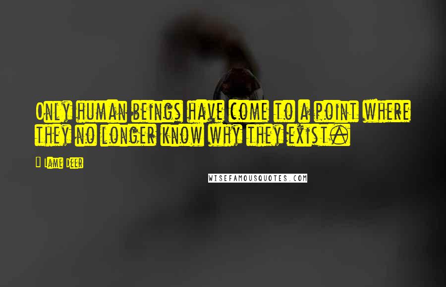 Lame Deer Quotes: Only human beings have come to a point where they no longer know why they exist.