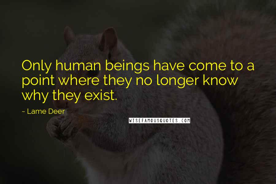 Lame Deer Quotes: Only human beings have come to a point where they no longer know why they exist.