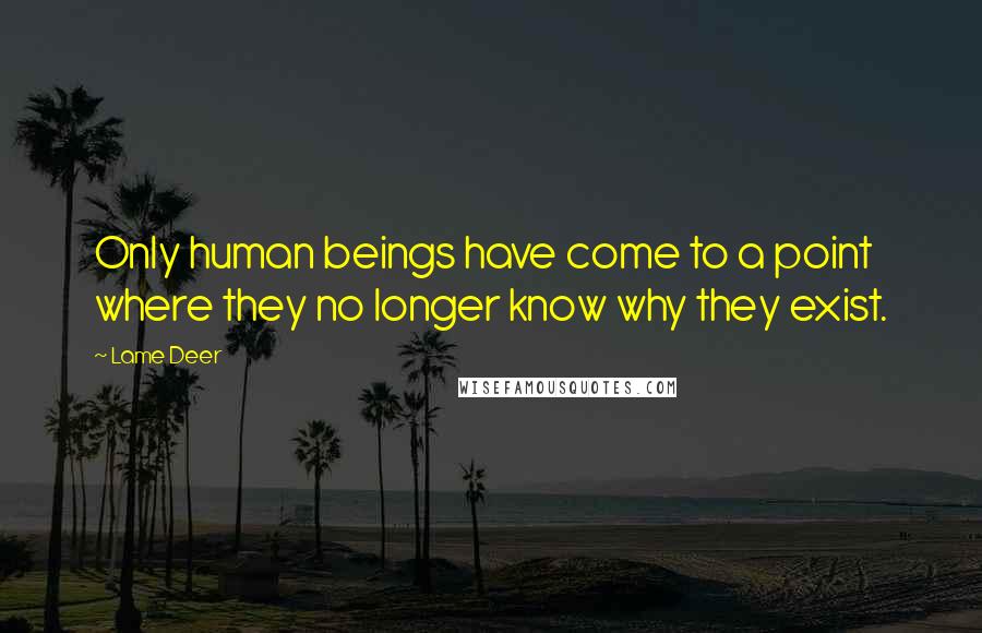 Lame Deer Quotes: Only human beings have come to a point where they no longer know why they exist.
