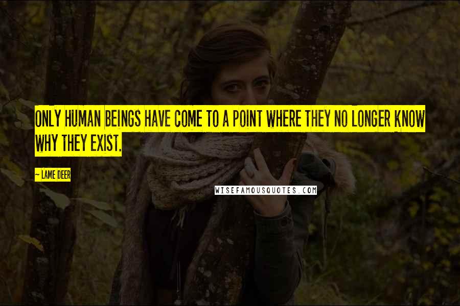 Lame Deer Quotes: Only human beings have come to a point where they no longer know why they exist.