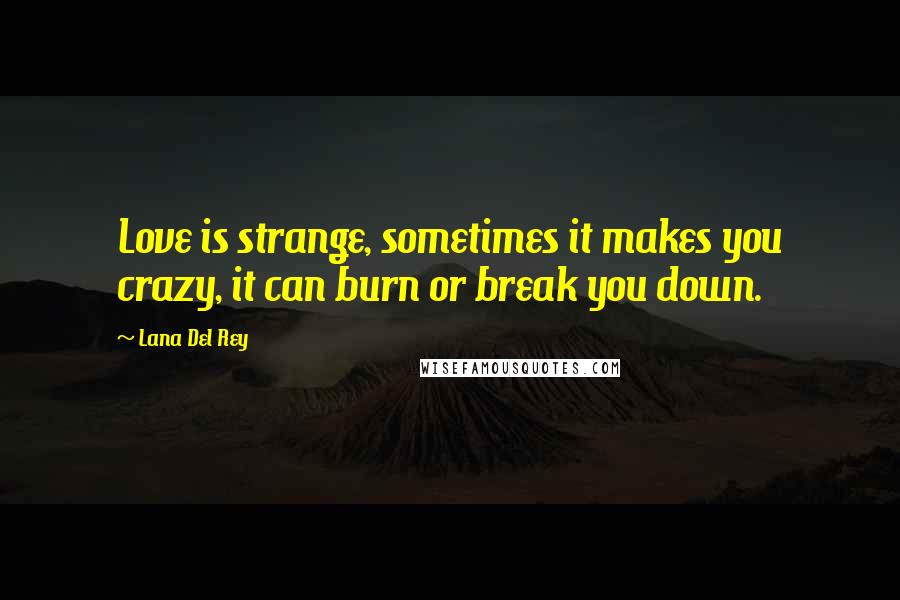 Lana Del Rey Quotes: Love is strange, sometimes it makes you crazy, it can burn or break you down.