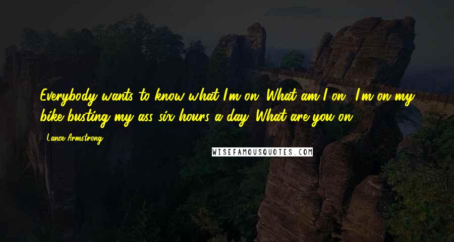 Lance Armstrong Quotes: Everybody wants to know what I'm on. What am I on? I'm on my bike busting my ass six hours a day. What are you on?