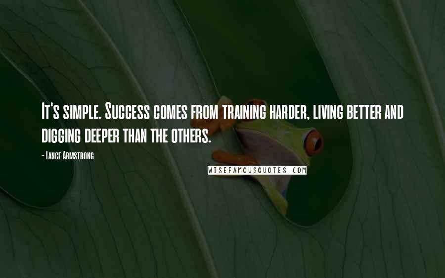 Lance Armstrong Quotes: It's simple. Success comes from training harder, living better and digging deeper than the others.