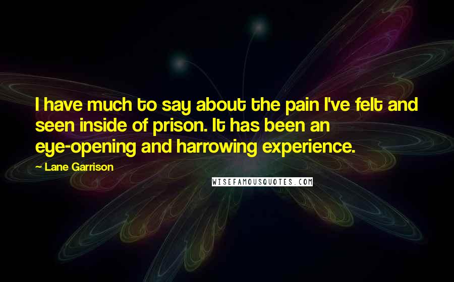 Lane Garrison Quotes: I have much to say about the pain I've felt and seen inside of prison. It has been an eye-opening and harrowing experience.