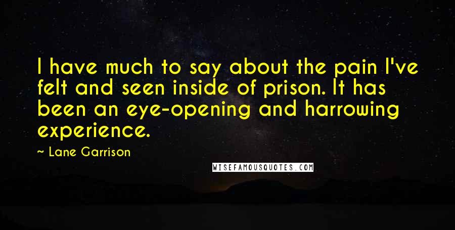 Lane Garrison Quotes: I have much to say about the pain I've felt and seen inside of prison. It has been an eye-opening and harrowing experience.
