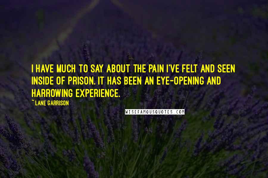 Lane Garrison Quotes: I have much to say about the pain I've felt and seen inside of prison. It has been an eye-opening and harrowing experience.