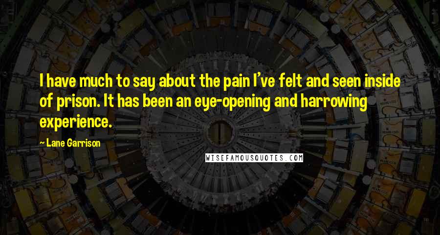 Lane Garrison Quotes: I have much to say about the pain I've felt and seen inside of prison. It has been an eye-opening and harrowing experience.