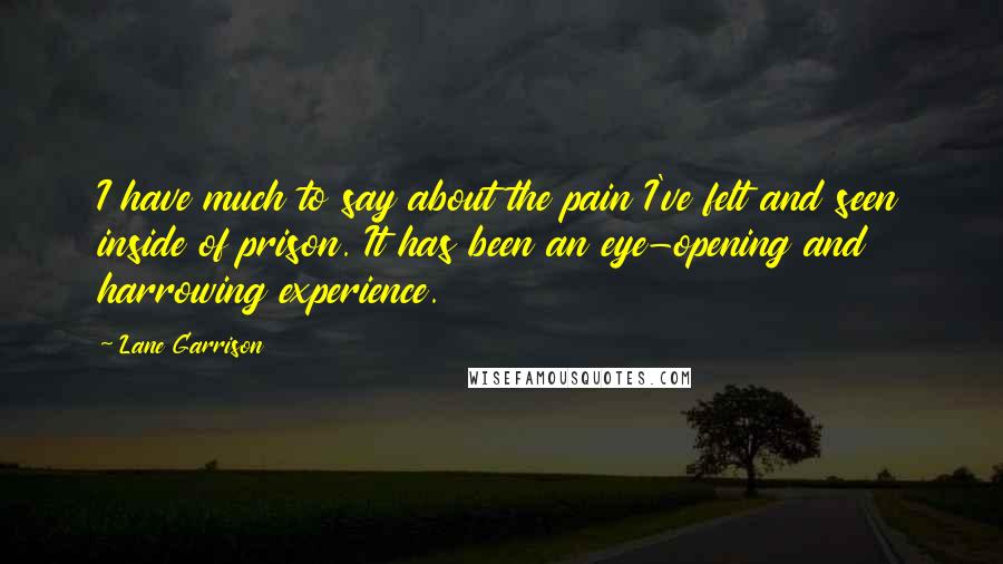 Lane Garrison Quotes: I have much to say about the pain I've felt and seen inside of prison. It has been an eye-opening and harrowing experience.