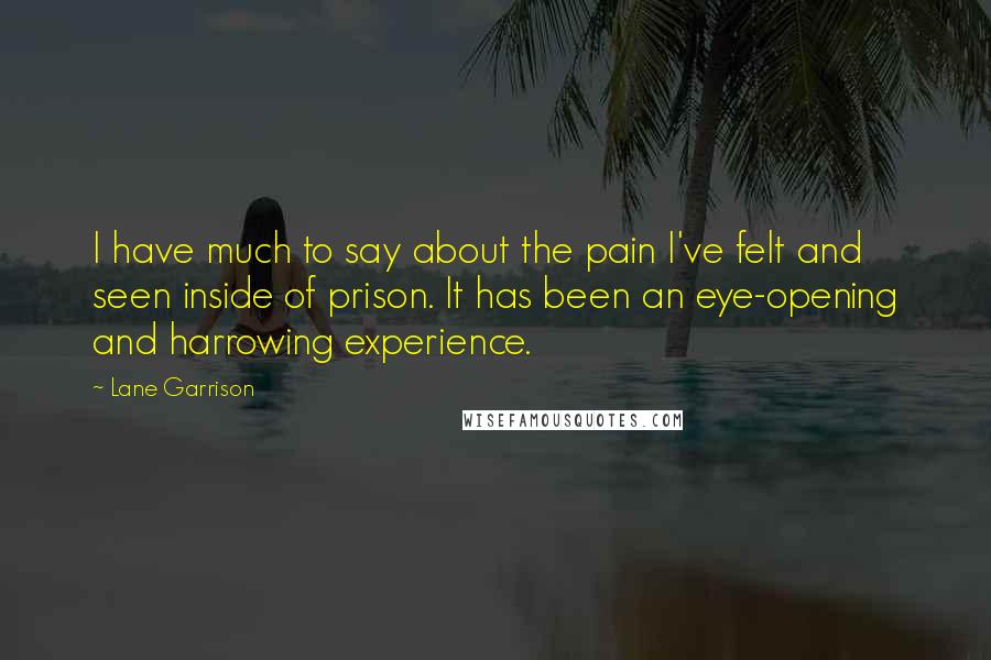 Lane Garrison Quotes: I have much to say about the pain I've felt and seen inside of prison. It has been an eye-opening and harrowing experience.
