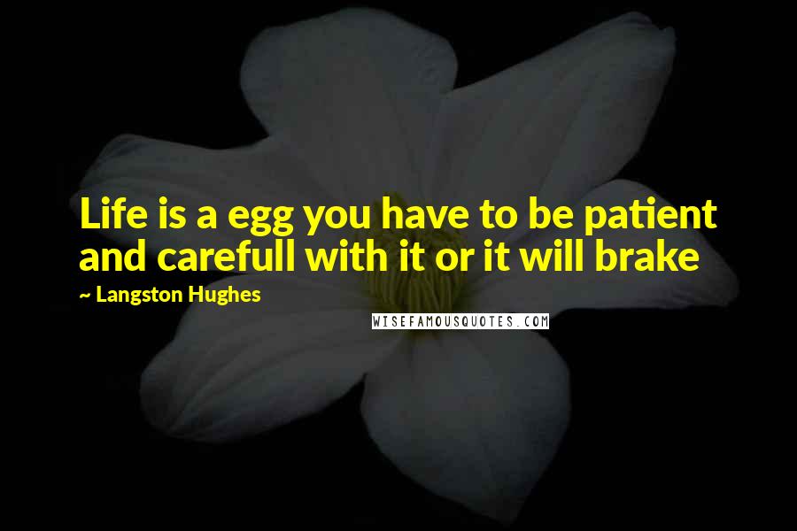 Langston Hughes Quotes: Life is a egg you have to be patient and carefull with it or it will brake