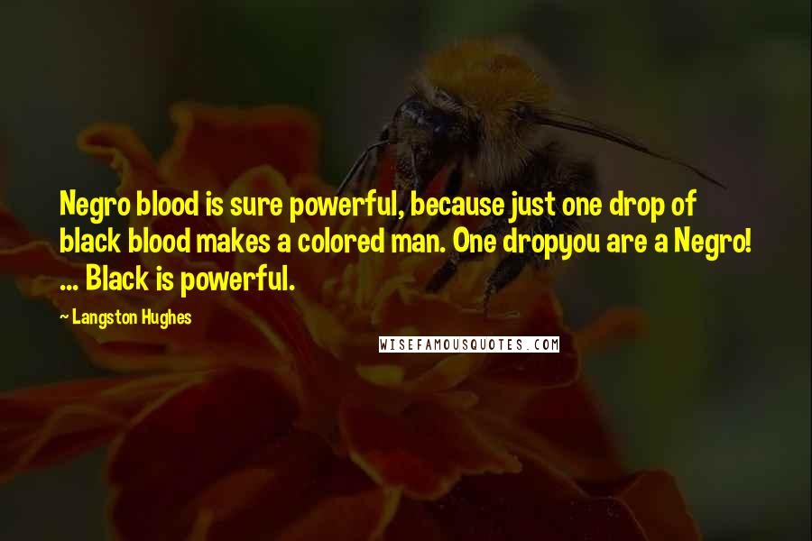 Langston Hughes Quotes: Negro blood is sure powerful, because just one drop of black blood makes a colored man. One dropyou are a Negro! ... Black is powerful.