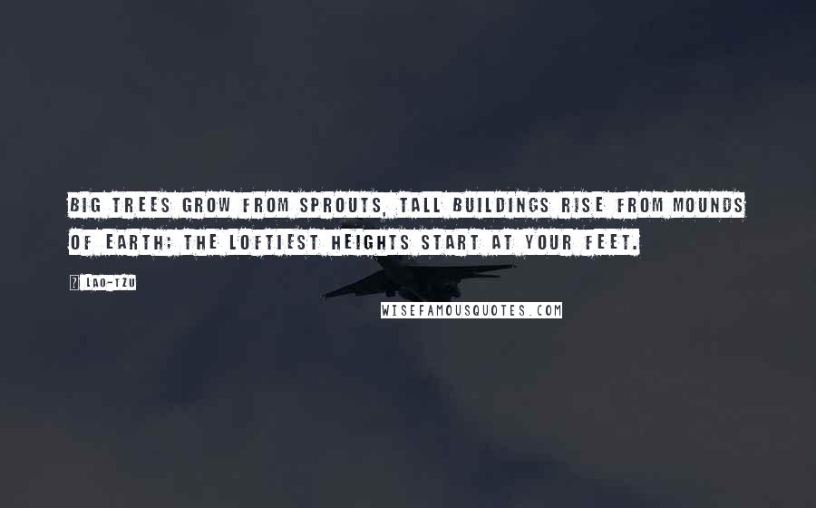 Lao-Tzu Quotes: Big trees grow from sprouts, tall buildings rise from mounds of earth; the loftiest heights start at your feet.