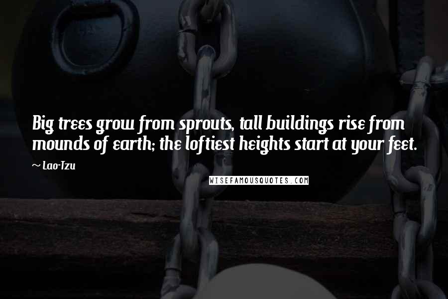 Lao-Tzu Quotes: Big trees grow from sprouts, tall buildings rise from mounds of earth; the loftiest heights start at your feet.
