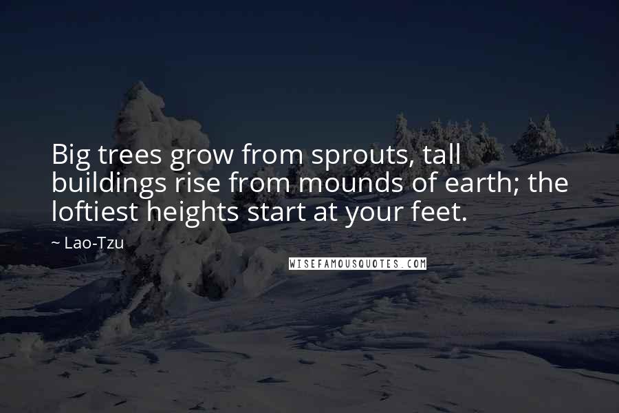Lao-Tzu Quotes: Big trees grow from sprouts, tall buildings rise from mounds of earth; the loftiest heights start at your feet.