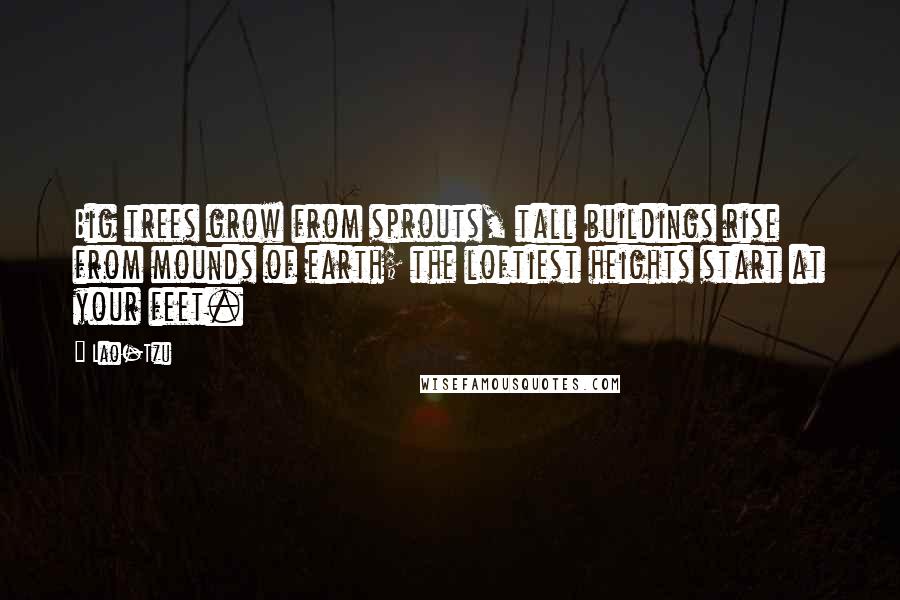 Lao-Tzu Quotes: Big trees grow from sprouts, tall buildings rise from mounds of earth; the loftiest heights start at your feet.