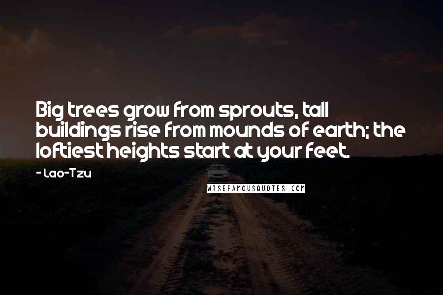 Lao-Tzu Quotes: Big trees grow from sprouts, tall buildings rise from mounds of earth; the loftiest heights start at your feet.