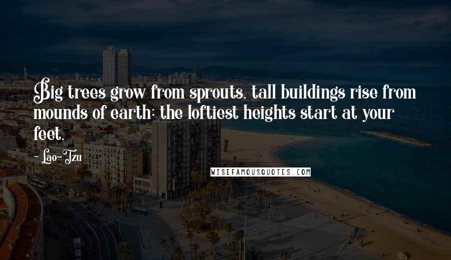 Lao-Tzu Quotes: Big trees grow from sprouts, tall buildings rise from mounds of earth; the loftiest heights start at your feet.