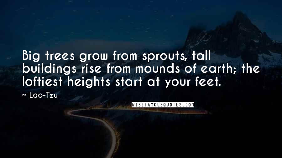 Lao-Tzu Quotes: Big trees grow from sprouts, tall buildings rise from mounds of earth; the loftiest heights start at your feet.
