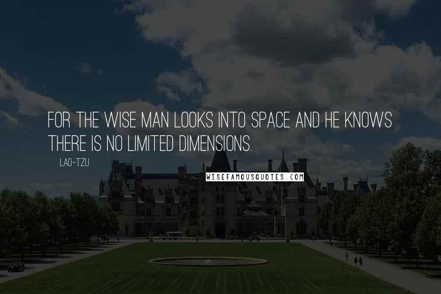 Lao-Tzu Quotes: For the wise man looks into space and he knows there is no limited dimensions.