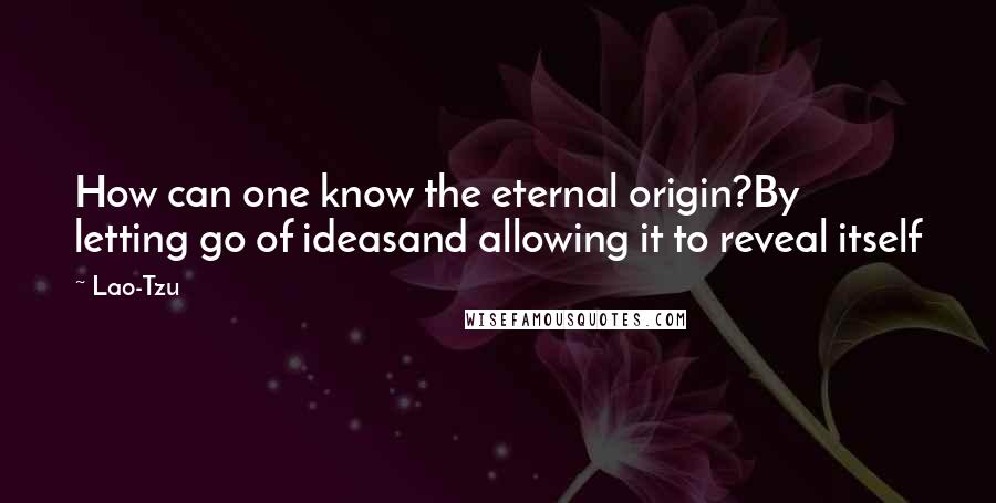 Lao-Tzu Quotes: How can one know the eternal origin?By letting go of ideasand allowing it to reveal itself