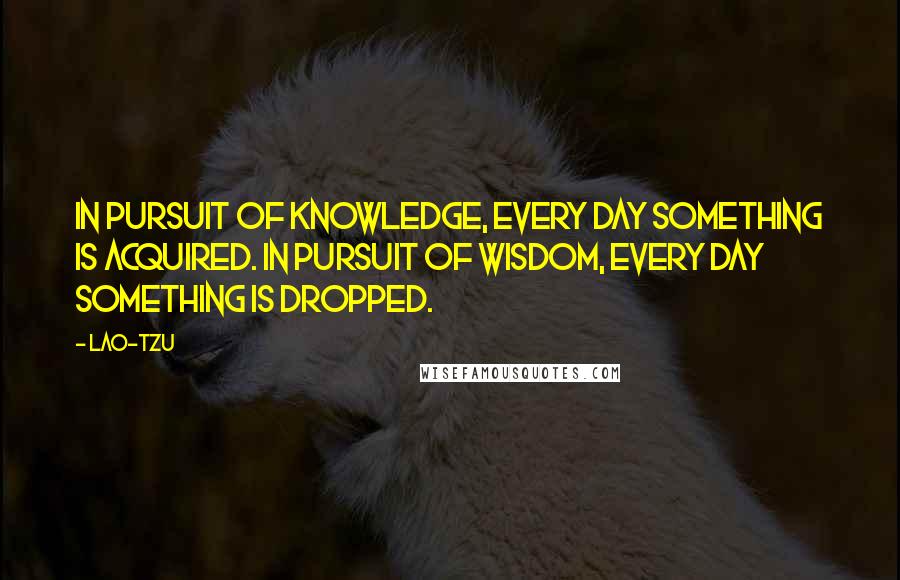 Lao-Tzu Quotes: In pursuit of knowledge, every day something is acquired. In pursuit of wisdom, every day something is dropped.