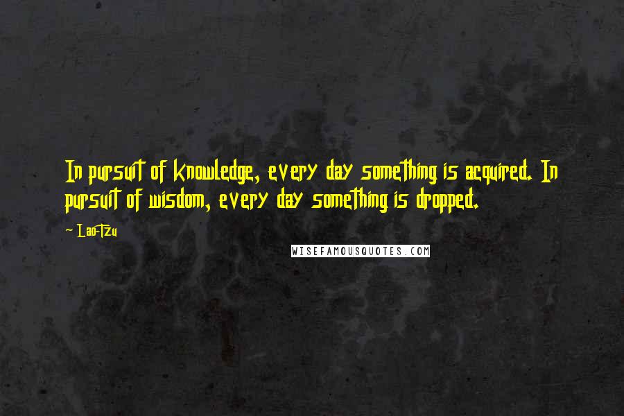 Lao-Tzu Quotes: In pursuit of knowledge, every day something is acquired. In pursuit of wisdom, every day something is dropped.