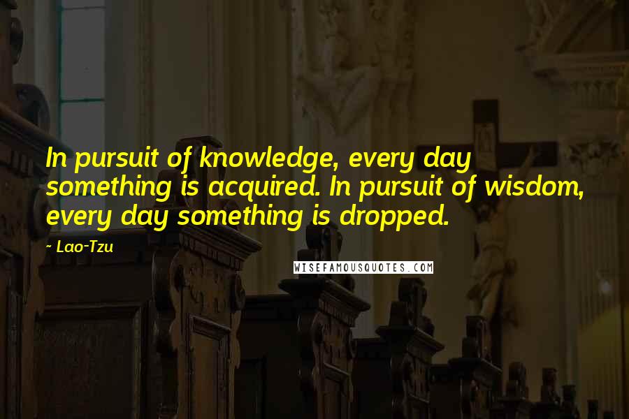 Lao-Tzu Quotes: In pursuit of knowledge, every day something is acquired. In pursuit of wisdom, every day something is dropped.