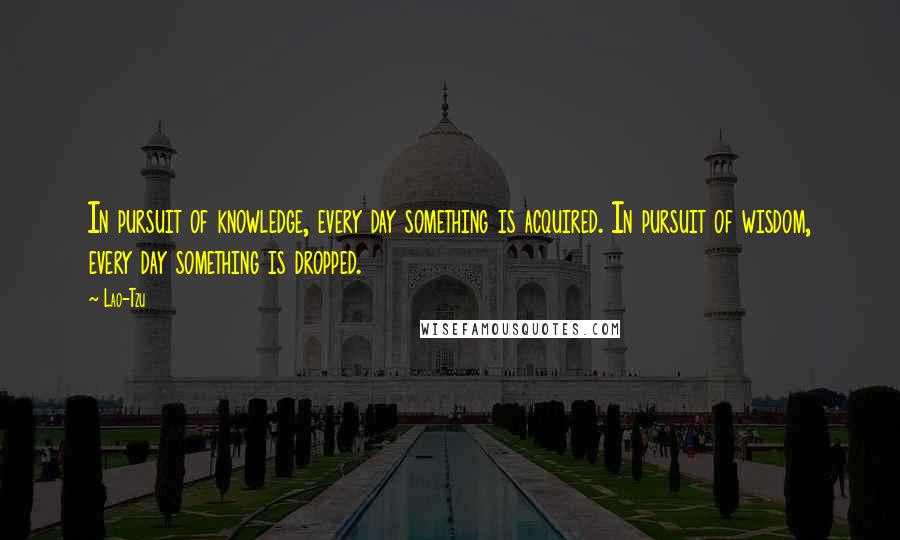 Lao-Tzu Quotes: In pursuit of knowledge, every day something is acquired. In pursuit of wisdom, every day something is dropped.