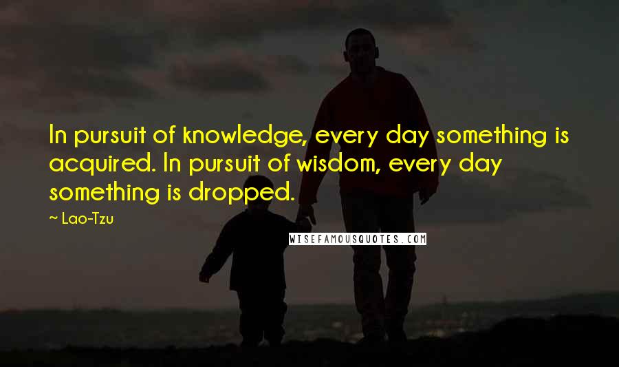 Lao-Tzu Quotes: In pursuit of knowledge, every day something is acquired. In pursuit of wisdom, every day something is dropped.