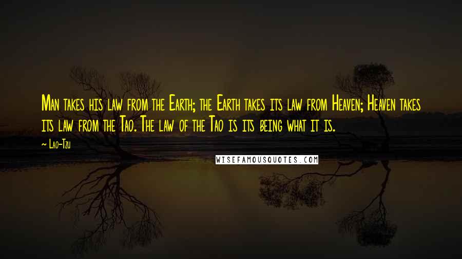 Lao-Tzu Quotes: Man takes his law from the Earth; the Earth takes its law from Heaven; Heaven takes its law from the Tao. The law of the Tao is its being what it is.