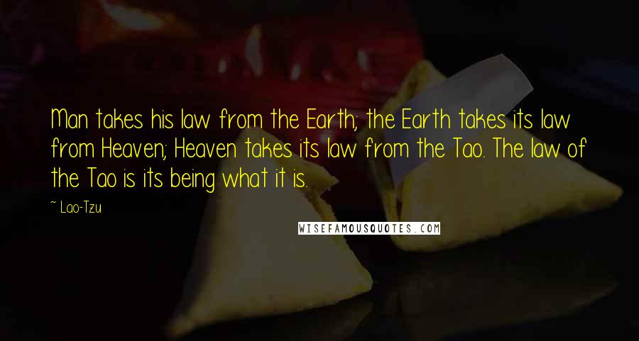 Lao-Tzu Quotes: Man takes his law from the Earth; the Earth takes its law from Heaven; Heaven takes its law from the Tao. The law of the Tao is its being what it is.