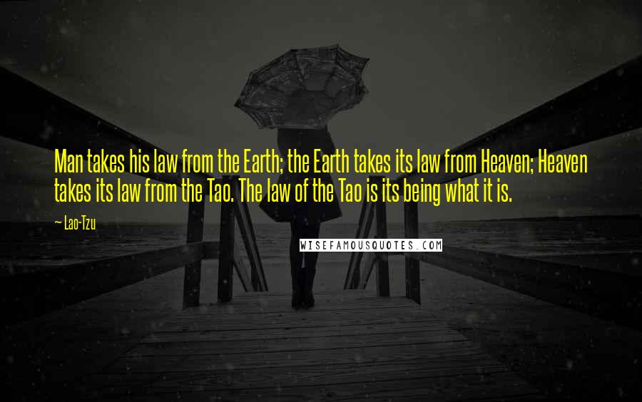 Lao-Tzu Quotes: Man takes his law from the Earth; the Earth takes its law from Heaven; Heaven takes its law from the Tao. The law of the Tao is its being what it is.