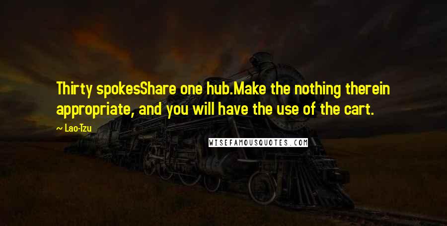 Lao-Tzu Quotes: Thirty spokesShare one hub.Make the nothing therein appropriate, and you will have the use of the cart.