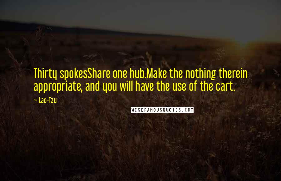 Lao-Tzu Quotes: Thirty spokesShare one hub.Make the nothing therein appropriate, and you will have the use of the cart.