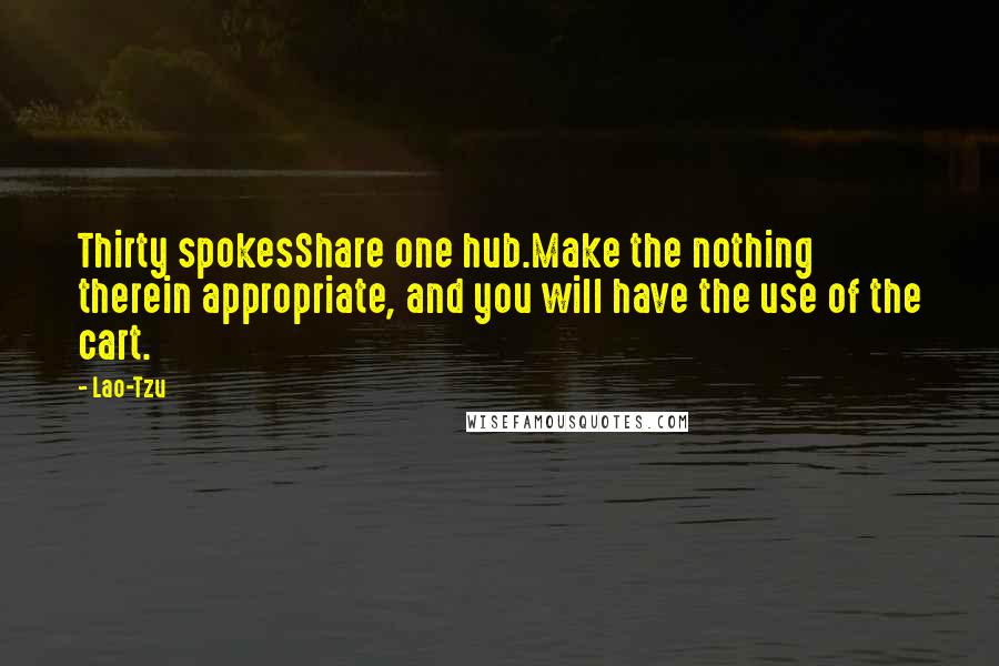 Lao-Tzu Quotes: Thirty spokesShare one hub.Make the nothing therein appropriate, and you will have the use of the cart.