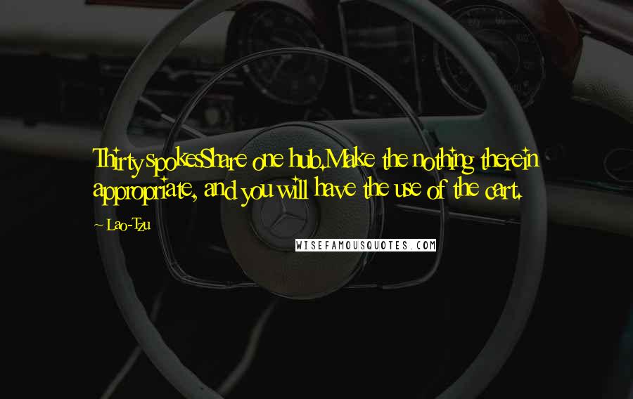 Lao-Tzu Quotes: Thirty spokesShare one hub.Make the nothing therein appropriate, and you will have the use of the cart.