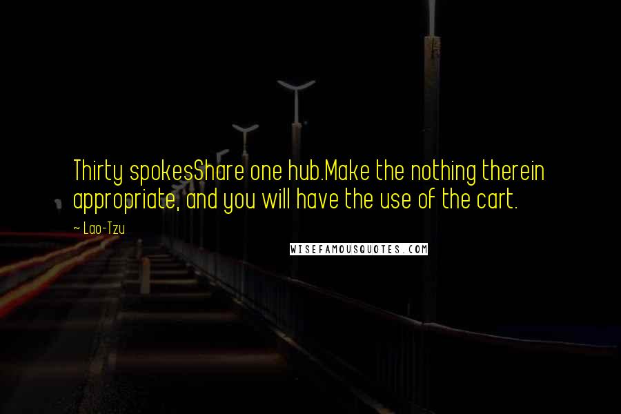 Lao-Tzu Quotes: Thirty spokesShare one hub.Make the nothing therein appropriate, and you will have the use of the cart.