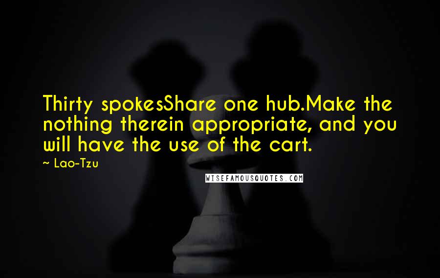 Lao-Tzu Quotes: Thirty spokesShare one hub.Make the nothing therein appropriate, and you will have the use of the cart.