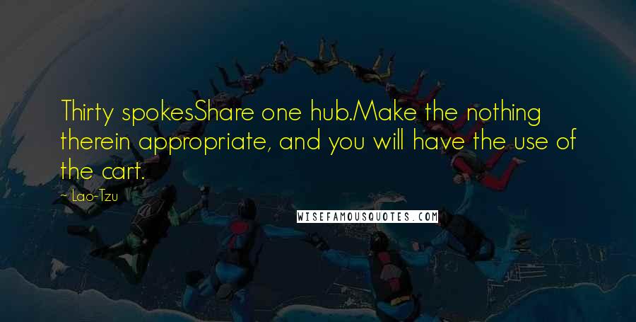 Lao-Tzu Quotes: Thirty spokesShare one hub.Make the nothing therein appropriate, and you will have the use of the cart.