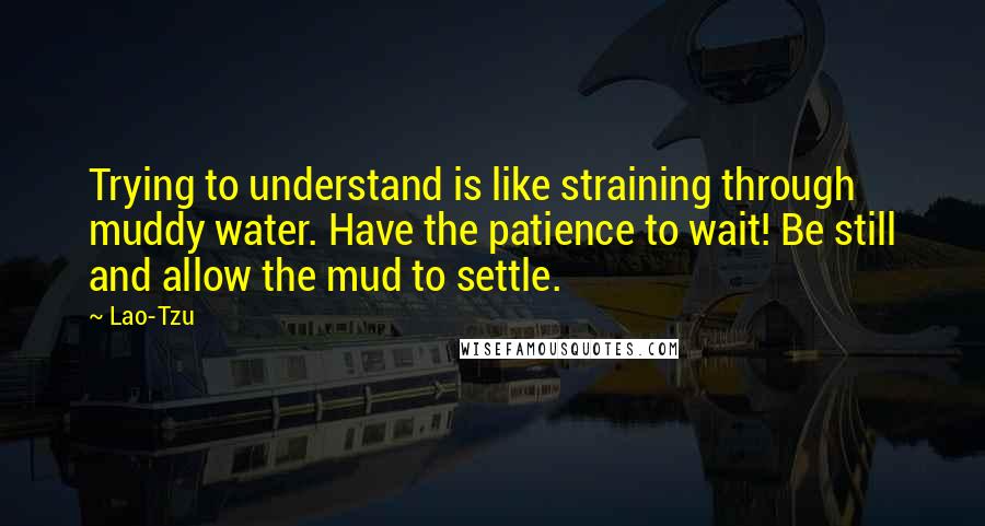 Lao-Tzu Quotes: Trying to understand is like straining through muddy water. Have the patience to wait! Be still and allow the mud to settle.