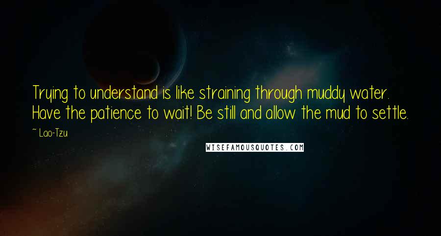 Lao-Tzu Quotes: Trying to understand is like straining through muddy water. Have the patience to wait! Be still and allow the mud to settle.