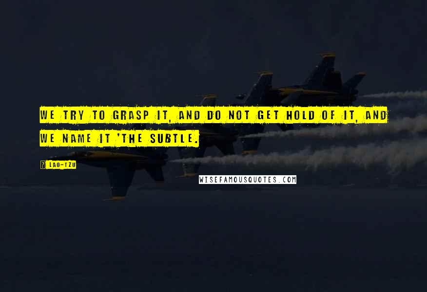 Lao-Tzu Quotes: We try to grasp it, and do not get hold of it, and we name it 'the Subtle.