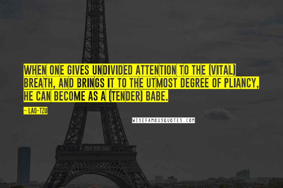 Lao-Tzu Quotes: When one gives undivided attention to the (vital) breath, and brings it to the utmost degree of pliancy, he can become as a (tender) babe.