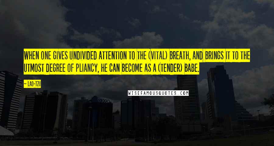 Lao-Tzu Quotes: When one gives undivided attention to the (vital) breath, and brings it to the utmost degree of pliancy, he can become as a (tender) babe.